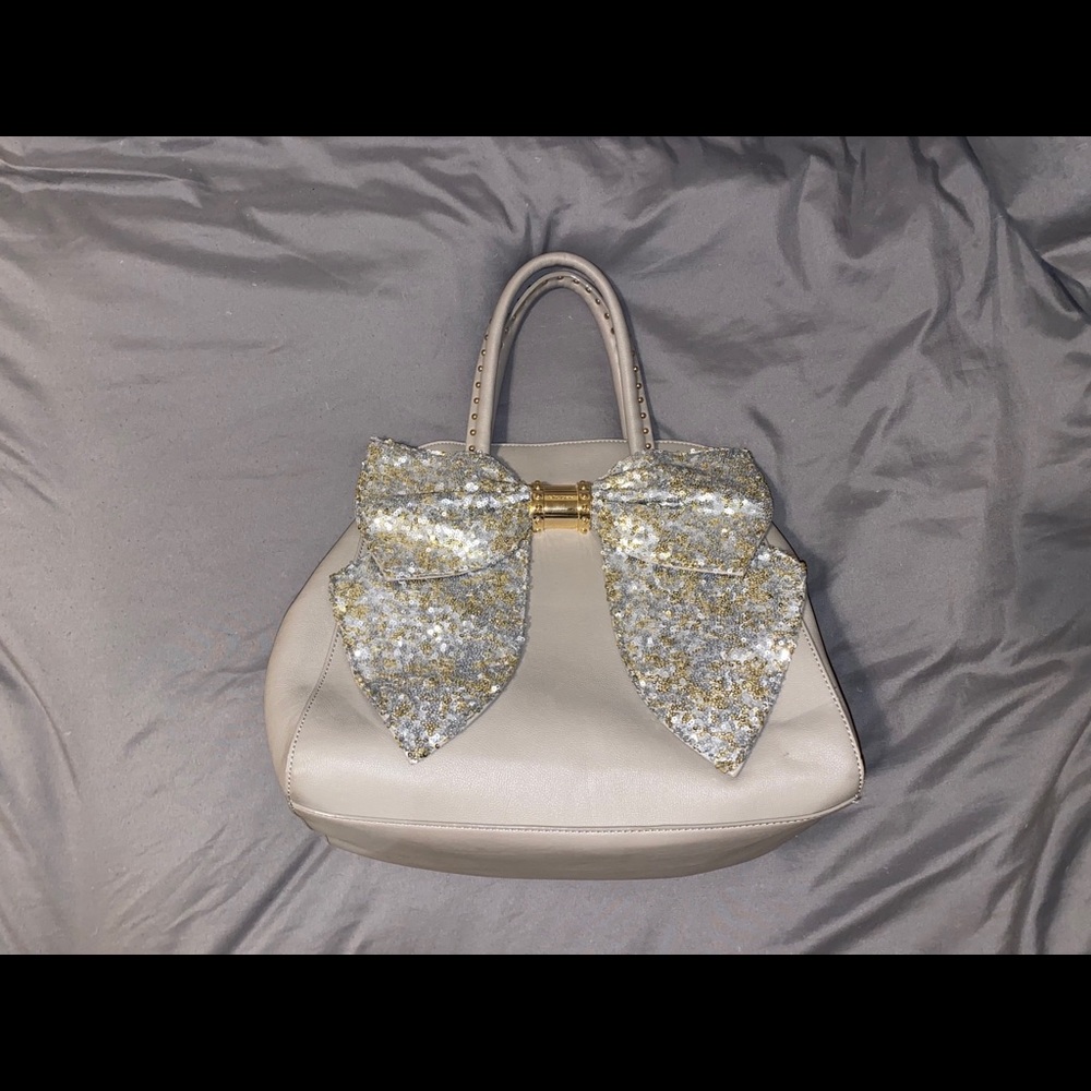 Betsey Johnson Gray Sparkle Bow Purse